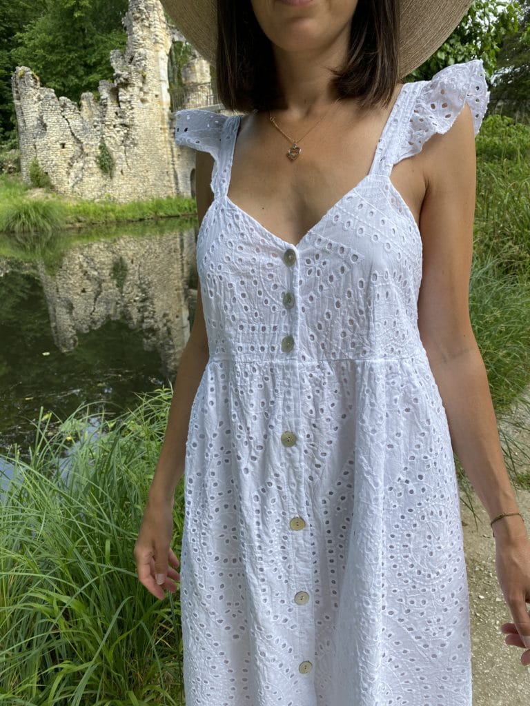 current embroidery anglaise dress