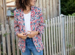 Red floral print tailored jacket