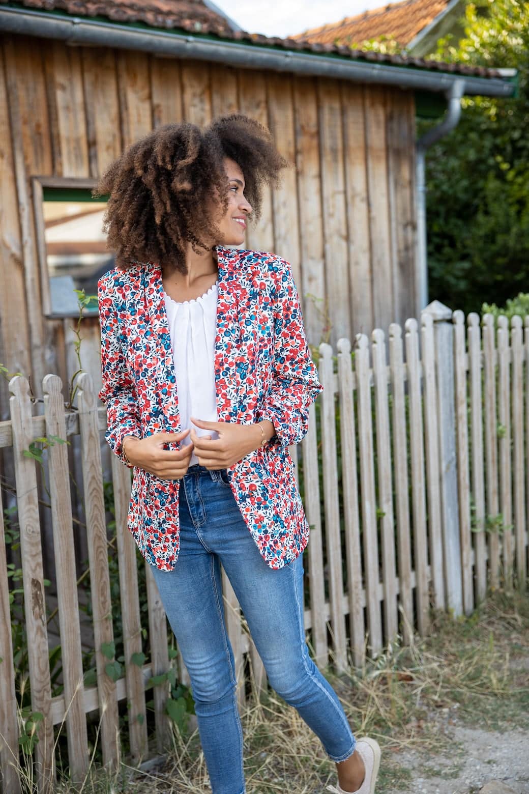 Red floral print tailored jacket