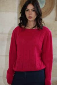 Pull d'hiver fucshia manches longues point nope