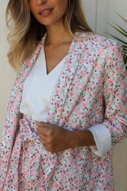 Pink floral print suit jacket