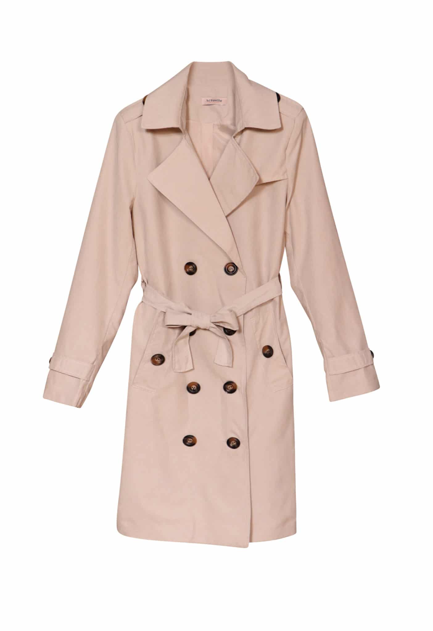 trench beige boutonné col tailleur manches longues photo buste