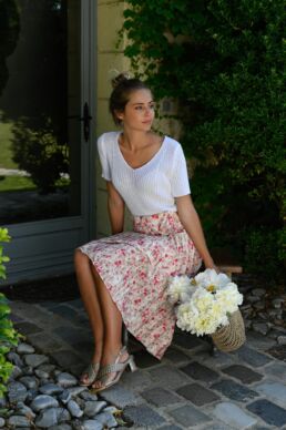 jupe midi plissées imprimé floral rose / Floral print pleated midi skirt