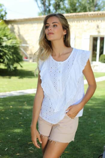 Blouse Sans Manches Broderie Anglaise