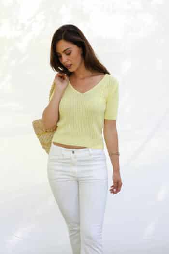 Pull Maille Manches Courtes jaune 3