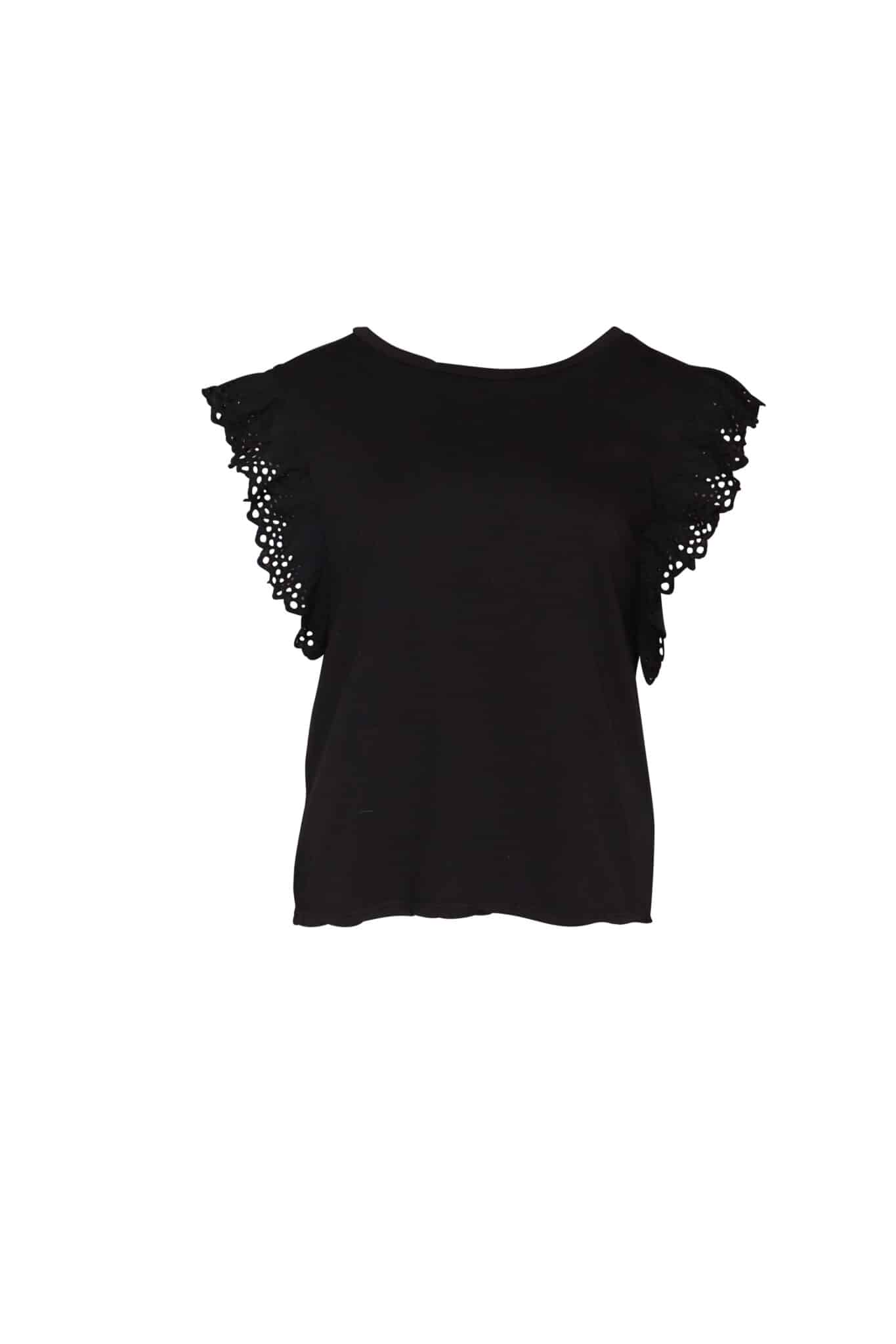 t-shirt manches volantes broderie anglaise noir