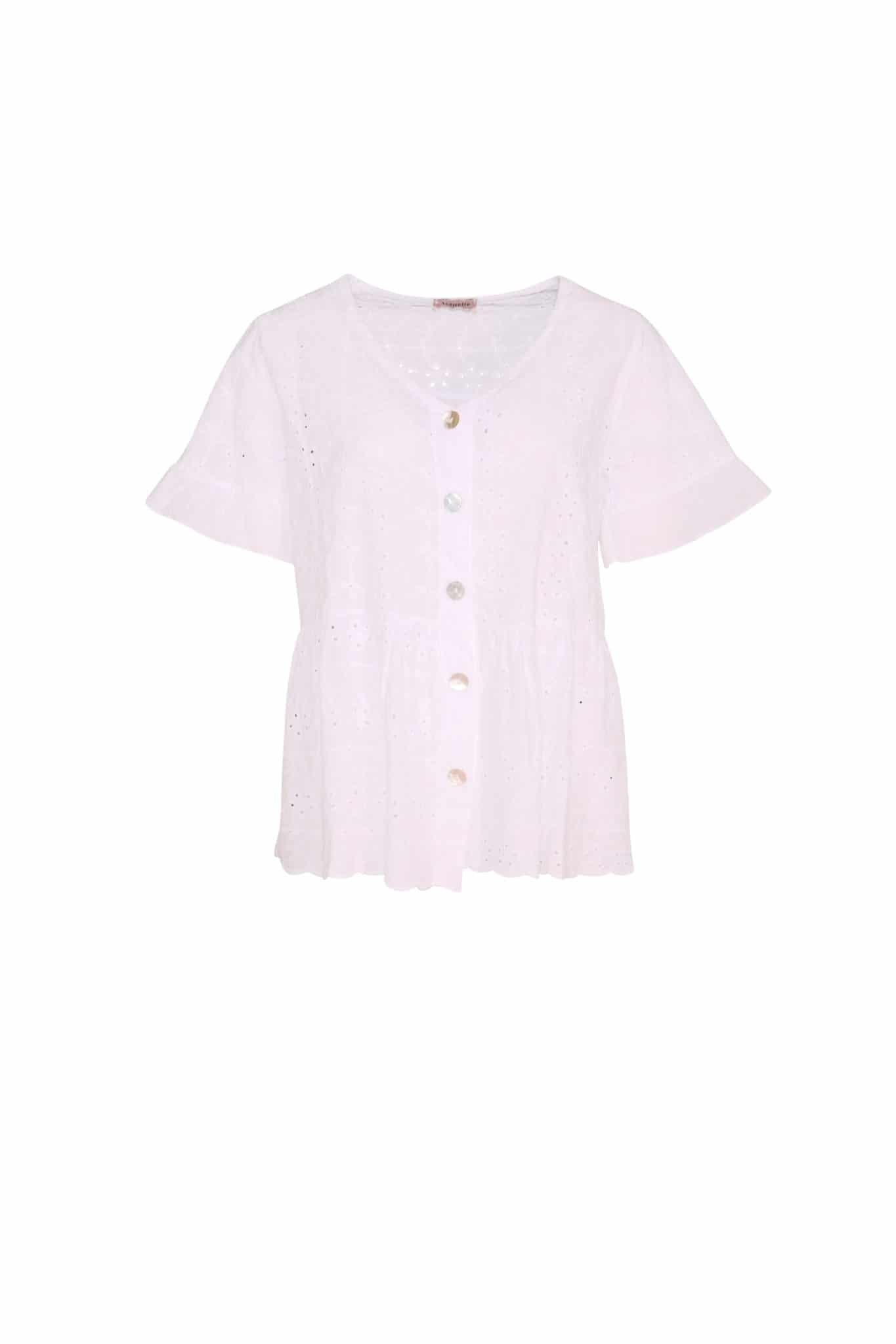 Blouse Manches Courtes Broderie Anglaise photo buste blanche