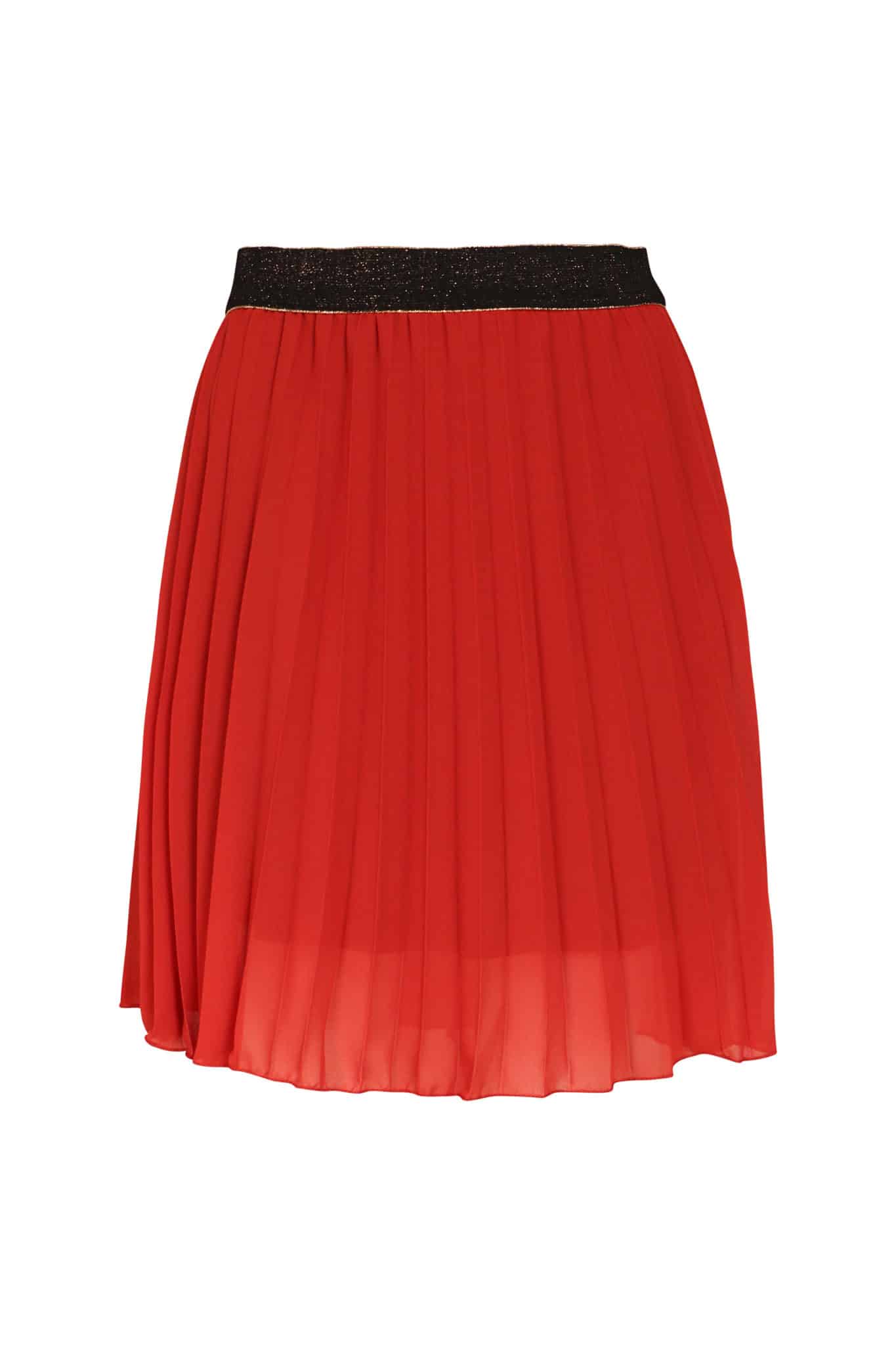 jupe courte plissé rouge vaporeuse à taille élastiqué marron à paillettes photo buste