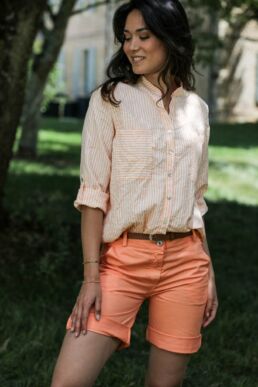 orange seersucker blouse