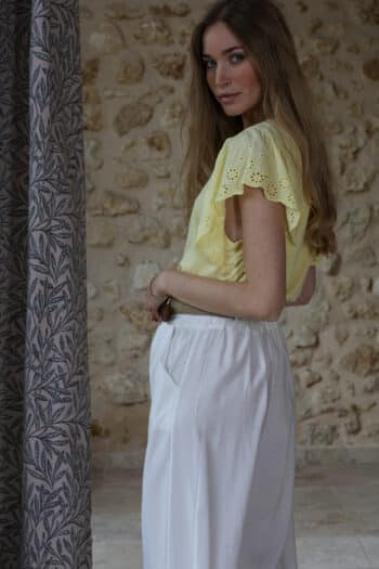 top jaune broderie anglaise