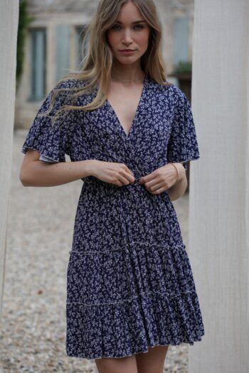 two-tone floral navy dress
