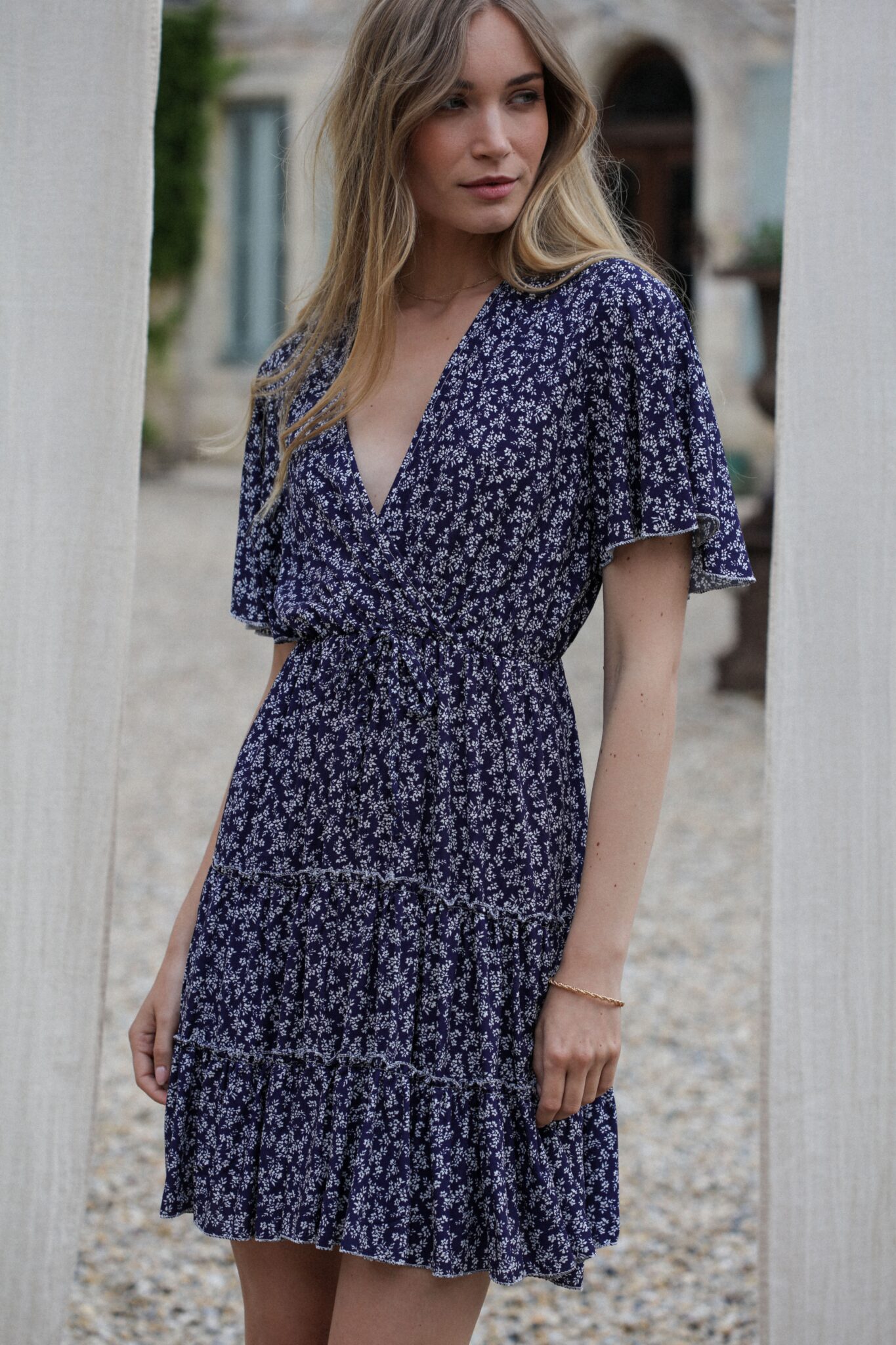 two-tone floral navy dress