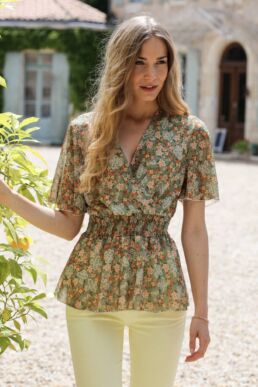 khaki smock waist blouse printed liberty in front