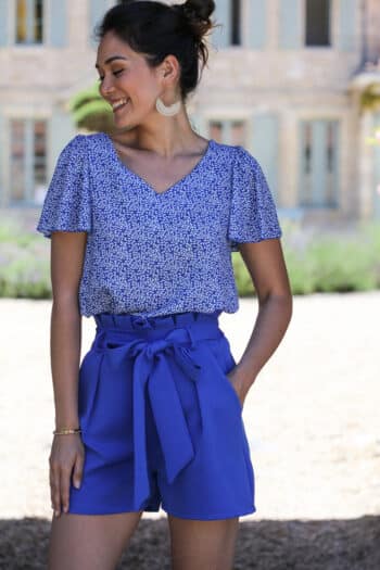 blouse imprimé tacheté bleu cobalt