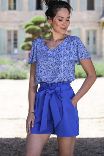 blouse imprimé tacheté bleu cobalt