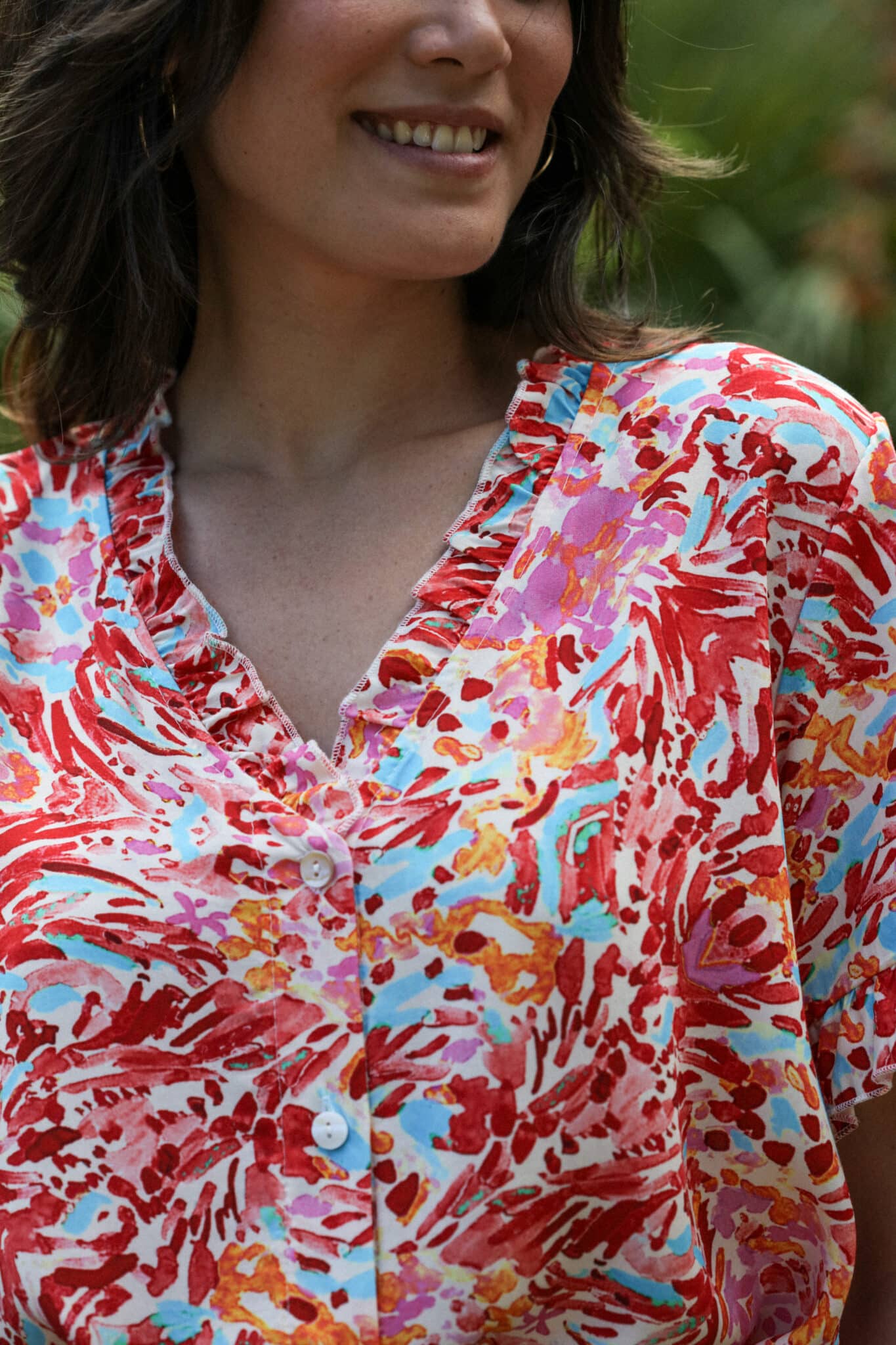 red watercolor print blouse