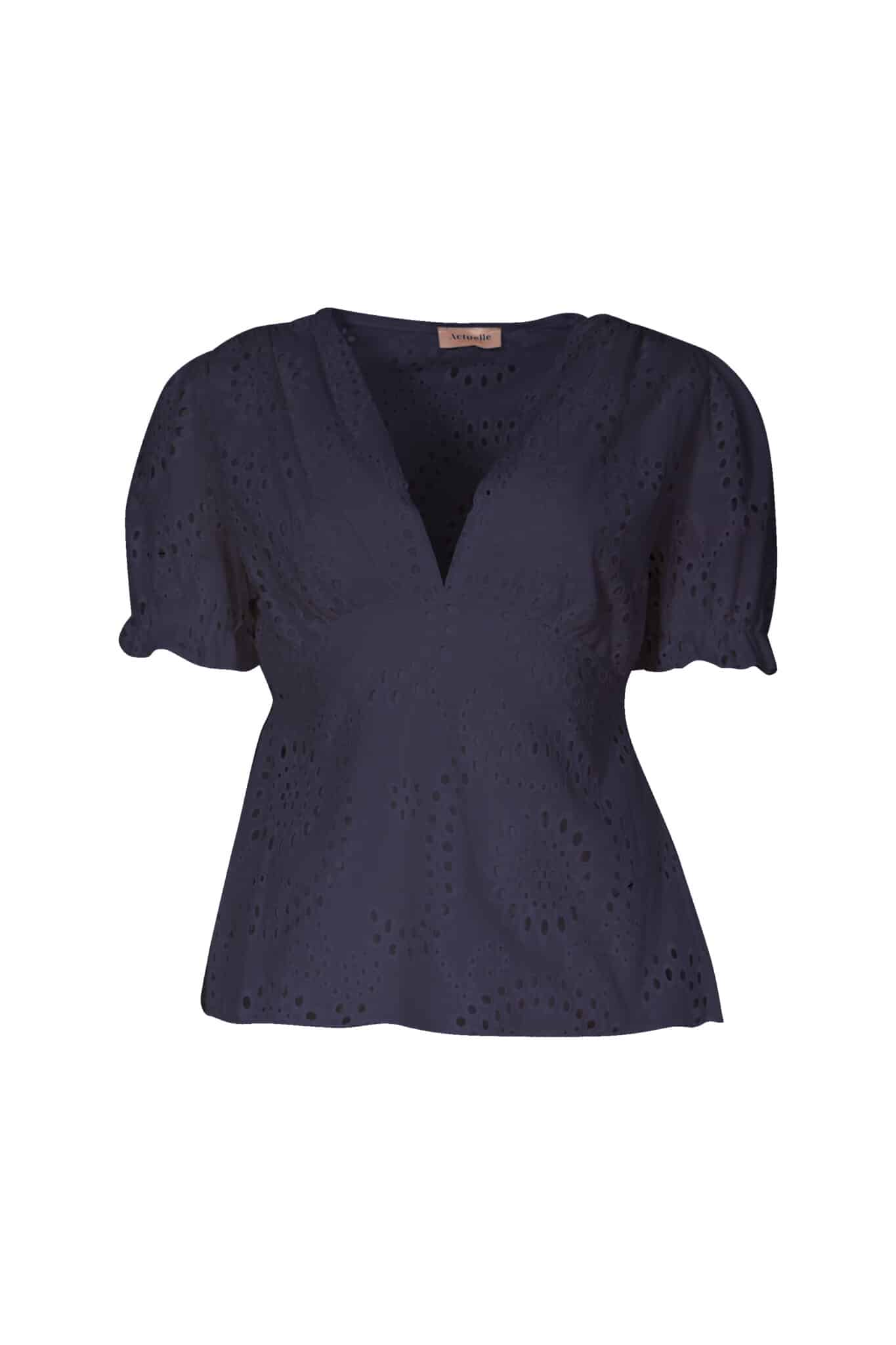 blouse broderie anglaise col v marine