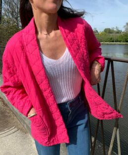 New plain quilted jacket fuchsia plated pockets