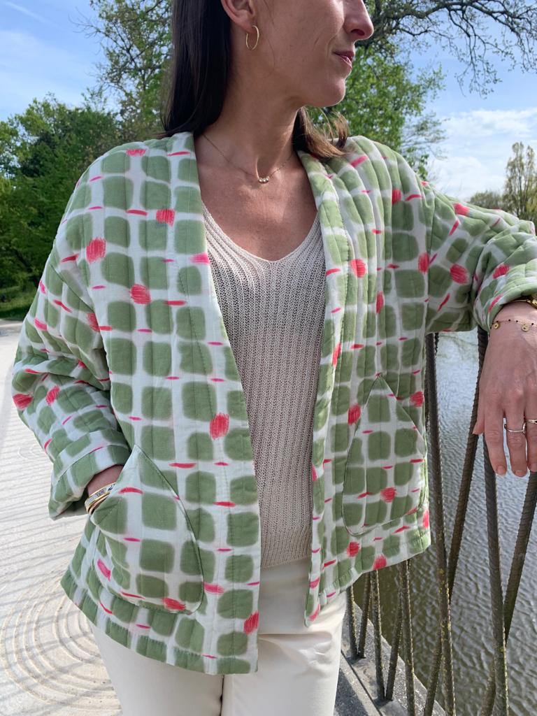 khaki jacket fuchsia pink patterns long sleeves plated pockets