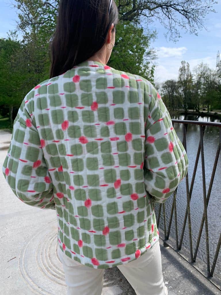 khaki jacket fuchsia pink patterns long sleeves back plated pockets