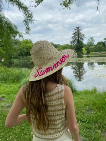 Summer Pink Straw Hat Back