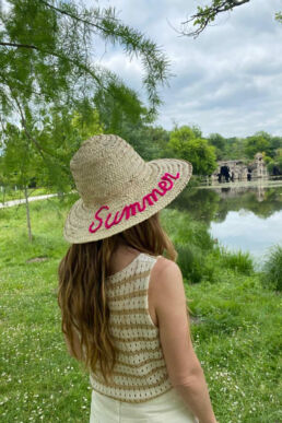 hat inscription summer back pink fuchsia
