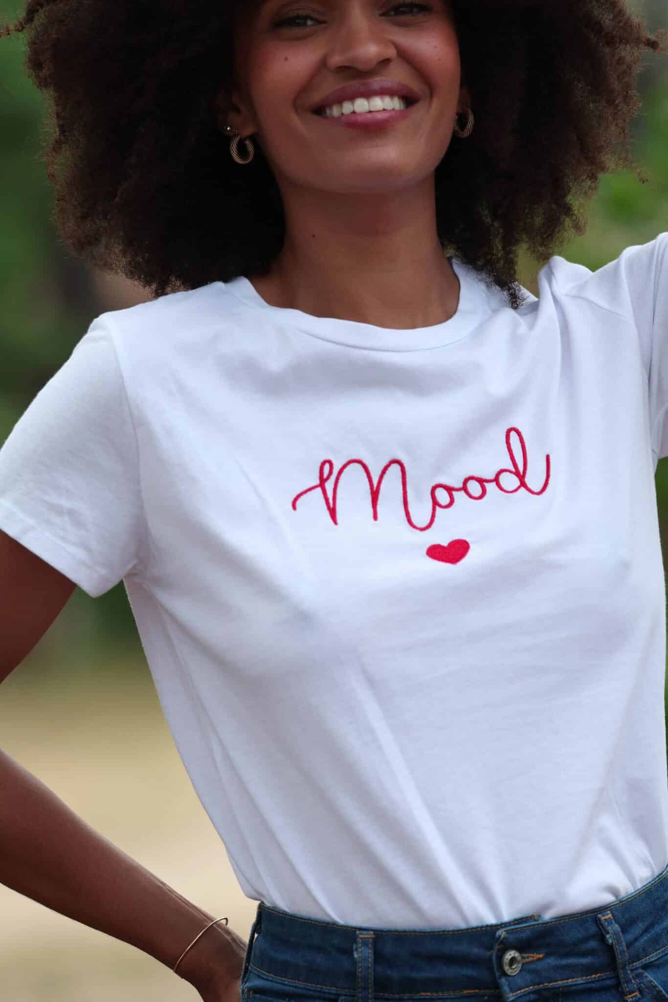 T-shirt printed mood short sleeves white round neck zoomed