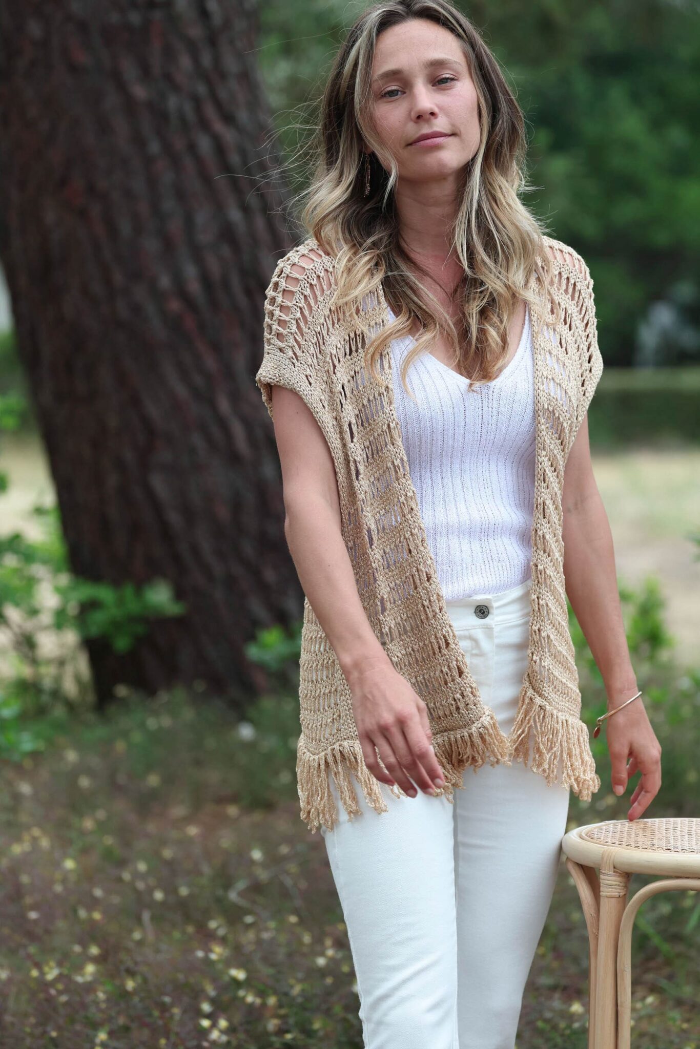 Gold vest with back fringes with white trousers 5