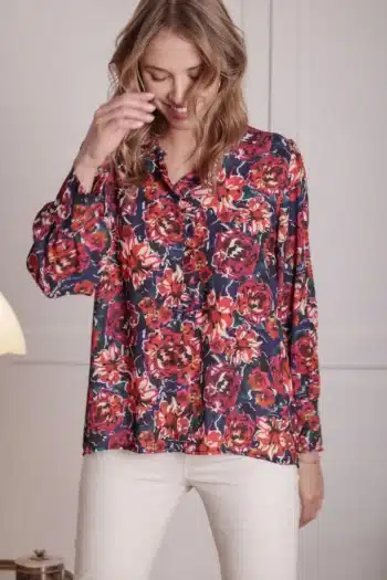blouse imprime aquarelle cassis marine zoom