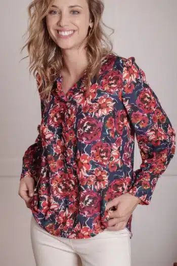 blouse imprime aquarelle cassis marine manches longues