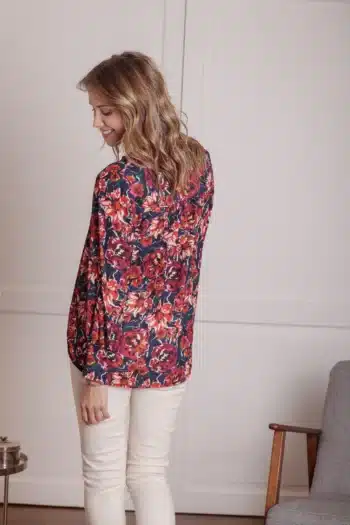 blouse imprime aquarelle cassis marine de dos